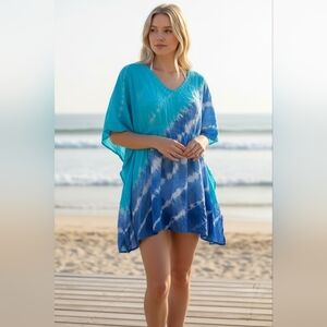 NWT Santiki Darla Blue & White Tye Dye Tropical Boho Swimsuit Cover Up - Medium